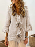 Full Size Ruffled V-Neck Flounce Sleeve Blouse - Trendsi - Flyclothing LLC