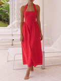Devine Ruched Halter Neck Midi Dress - Trendsi - Flyclothing LLC