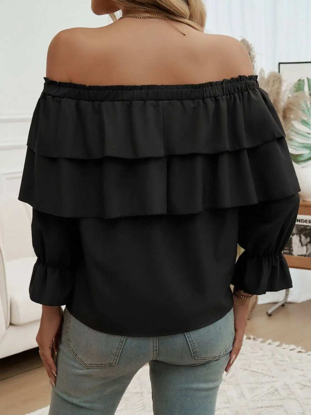 Off-Shoulder Flounce Sleeve Blouse - Trendsi - Flyclothing LLC