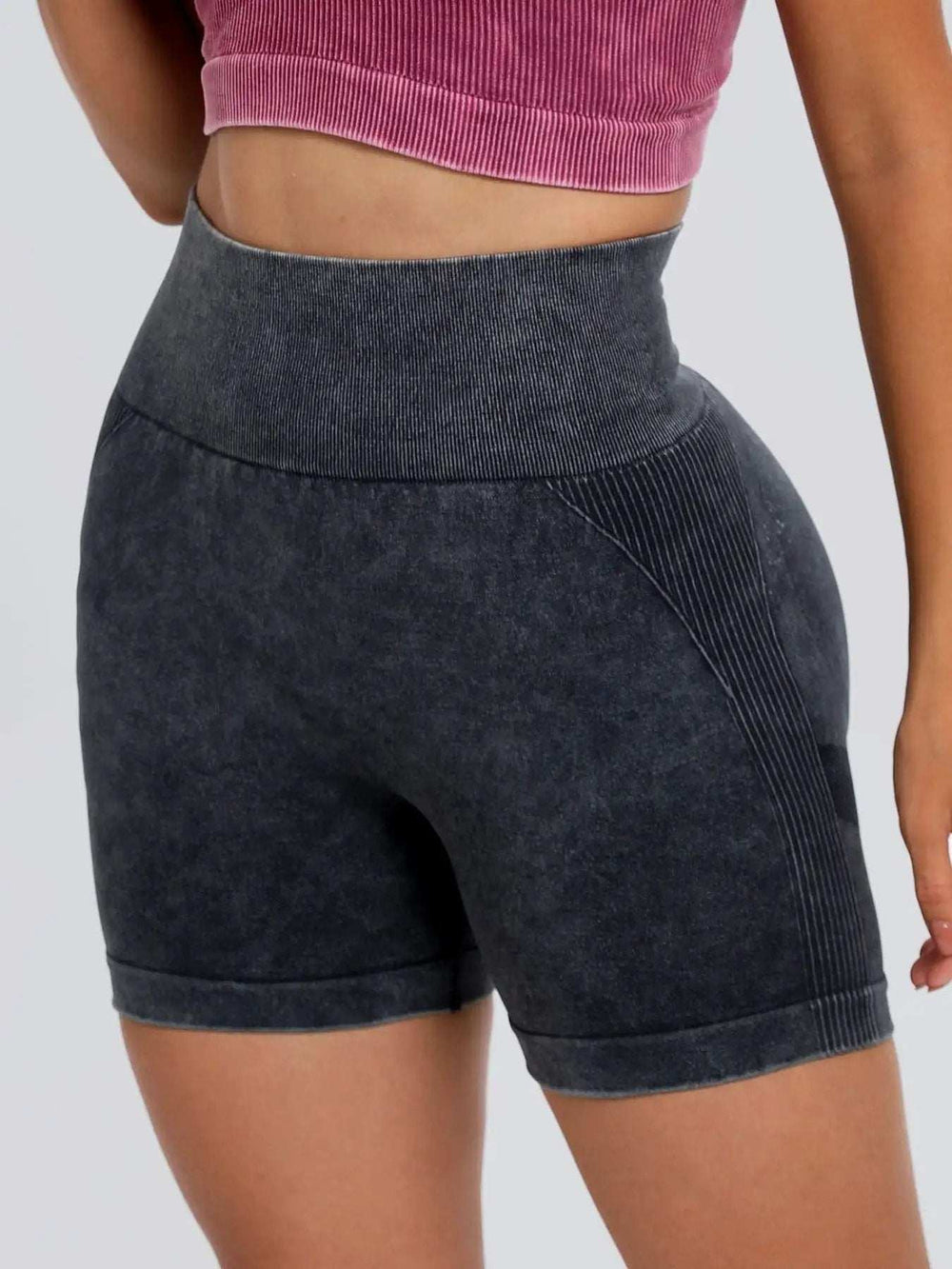 Washed High Waist Active Shorts - Trendsi - Flyclothing LLC