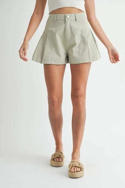 MABLE Pleated High Waist Twill Shorts - Trendsi - Flyclothing LLC