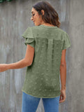 Swiss Dot Notched Flutter Sleeve Blouse - Trendsi - Flyclothing LLC
