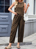 Lovelet Plaid Round Neck Sleeveless Top and Pants Set - Trendsi - Flyclothing LLC