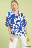 Umgee Floral Print Puff Sleeve Blouse with Scallop Hem - Trendsi - Flyclothing LLC