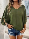 V-Neck Batwing Sleeve Knit Top - Trendsi - Flyclothing LLC