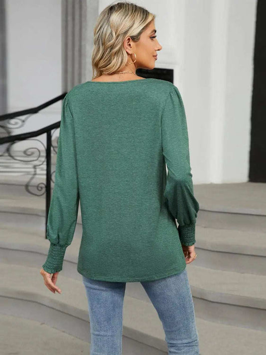 V-Neck Lantern Sleeve T-Shirt - Trendsi - Flyclothing LLC