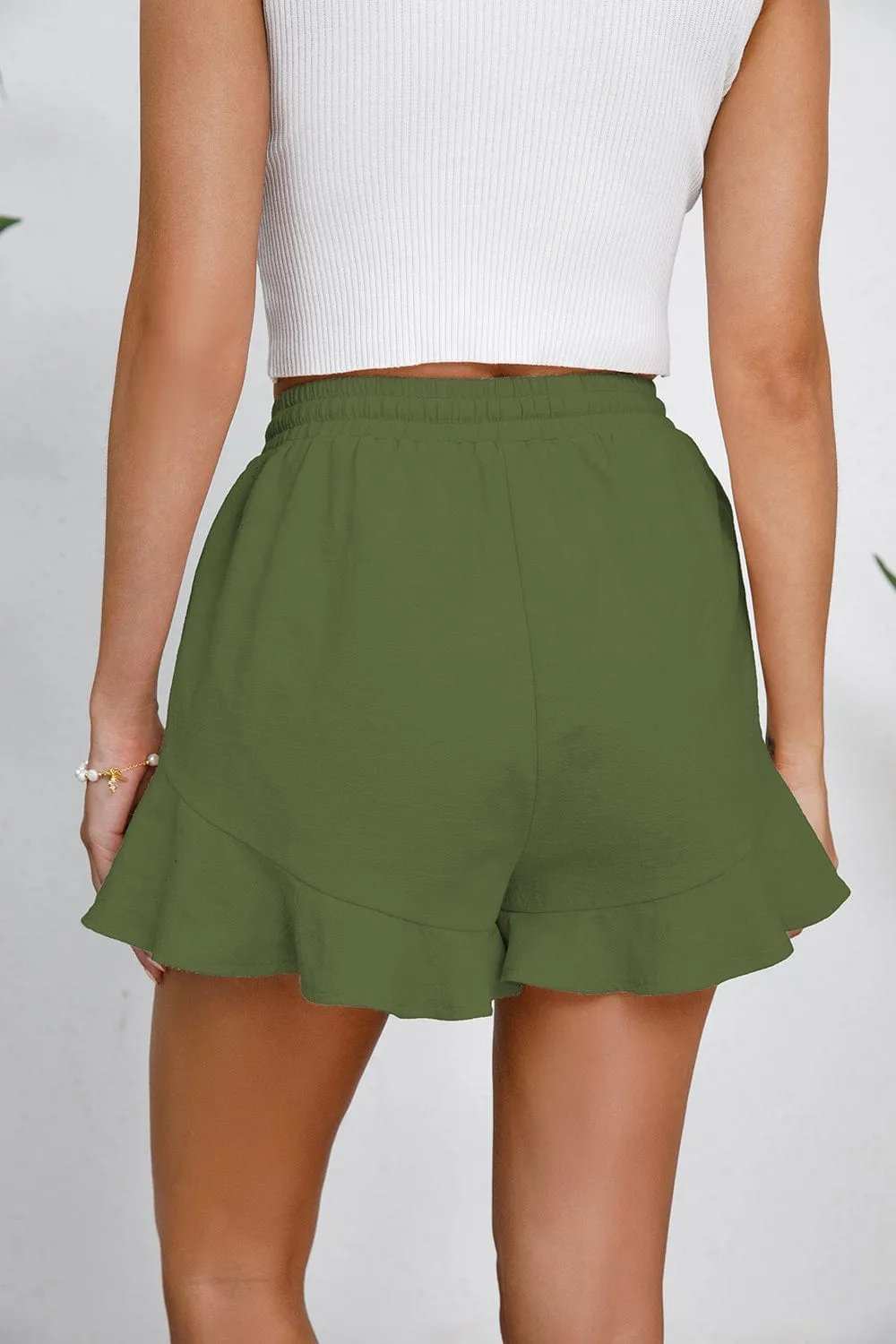 Full Size Drawstring Ruffle Hem Shorts - Trendsi - Flyclothing LLC