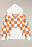 Checkered Long Sleeve Hooded Sweater - Trendsi - Flyclothing LLC