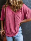 Textured V-Neck Half Sleeve T-Shirt - Trendsi - Flyclothing LLC