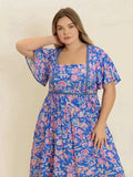 Plus Size Ruched Printed Short Sleeve Dress - Trendsi - Flyclothing LLC