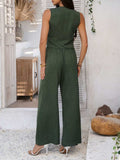Devine Button Down Vest and Wide Leg Pants Set - Trendsi - Flyclothing LLC