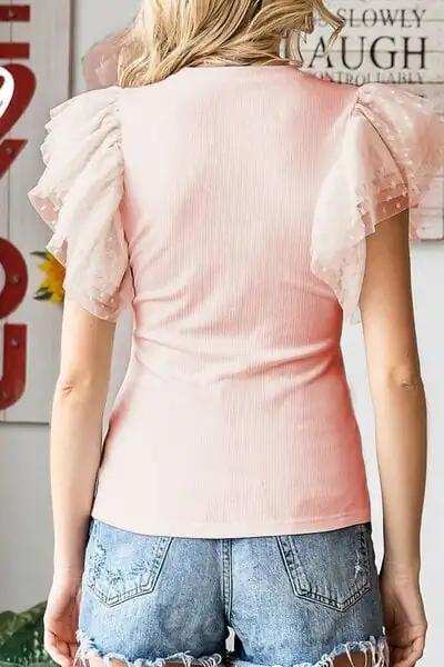Ruffled Round Neck Cap Sleeve Blouse - Trendsi - Flyclothing LLC