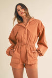 Mable Snap Down Long Sleeve Hooded Romper - Trendsi - Flyclothing LLC