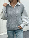 Openwork V-Neck Sweater Vest - Trendsi - Flyclothing LLC