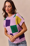 SO ME Mardi Gras Check Plaid Casual Sweater Top - Trendsi - Flyclothing LLC