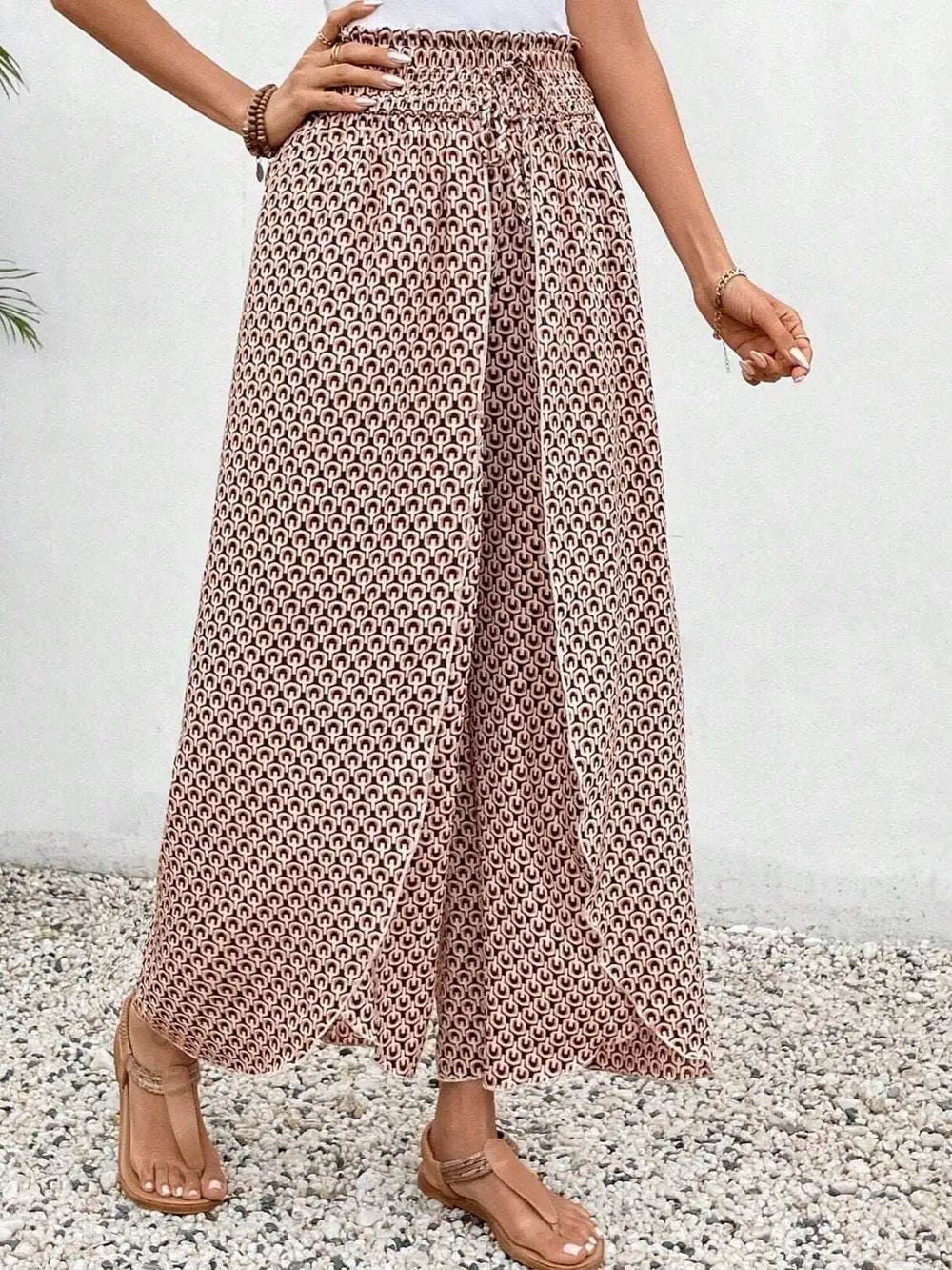 Tied Printed Wide Leg Pants - Trendsi - Flyclothing LLC