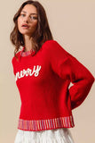 SO ME Merry Lettering Embroidered Christmas Sweater - Trendsi - Flyclothing LLC