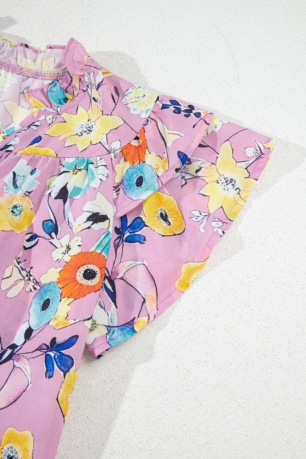 Printed Notched Double Layered Ruffle Sleeve Blouse - Trendsi - Flyclothing LLC