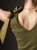 V-Neck Tie Shoulder Tank - Trendsi - Flyclothing LLC