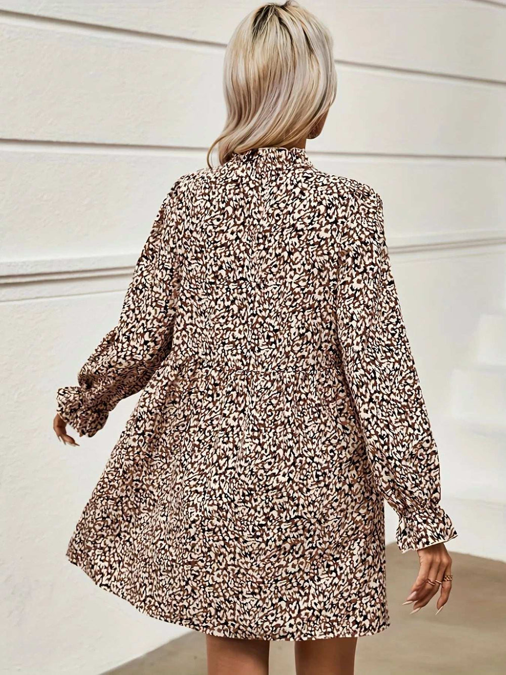 Notched Flounce Sleeve Mini Dress - Trendsi - Flyclothing LLC