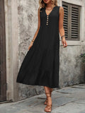 Decorative Button Notched Sleeveless Dress - Trendsi - Flyclothing LLC