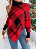 Plaid Turtleneck Batwing Sleeve Sweater - Trendsi - Flyclothing LLC