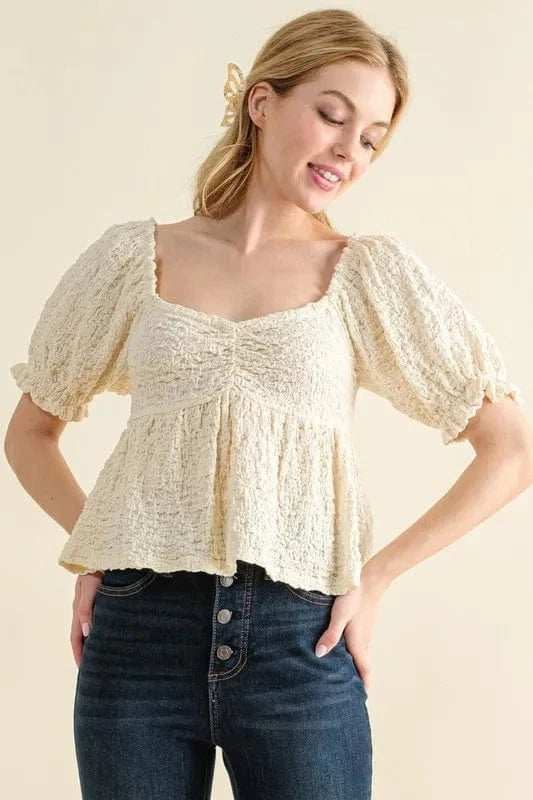 And The Why Lovely Textured and Smocked Top - Trendsi - Flyclothing LLC