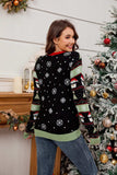 Contrast Christmas Pattern Round Neck Sweater - Trendsi - Flyclothing LLC