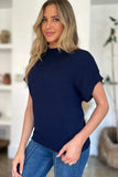 Double Take Full Size Mock Neck Short Sleeve Sweater - Trendsi - Flyclothing LLC