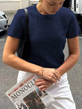 Round Neck Short Sleeve Sweater - Trendsi - Flyclothing LLC
