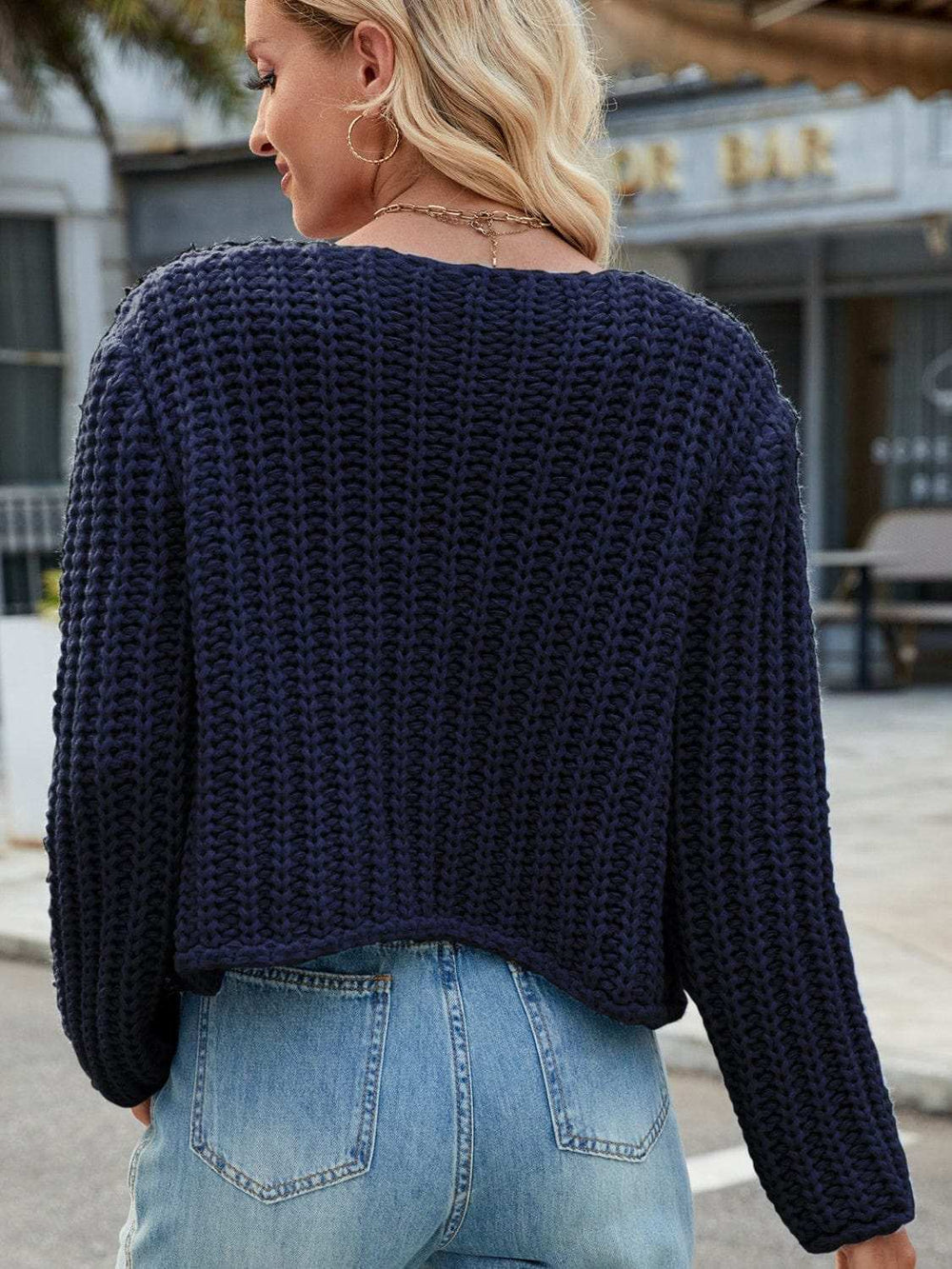 Round Neck Button Up Cardigan with Pockets - Trendsi - Flyclothing LLC