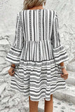 Printed Tie Neck Three-Quarter Sleeve Mini Dress - Trendsi - Flyclothing LLC