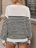 Striped Round Neck Long Sleeve Sweater - Trendsi - Flyclothing LLC