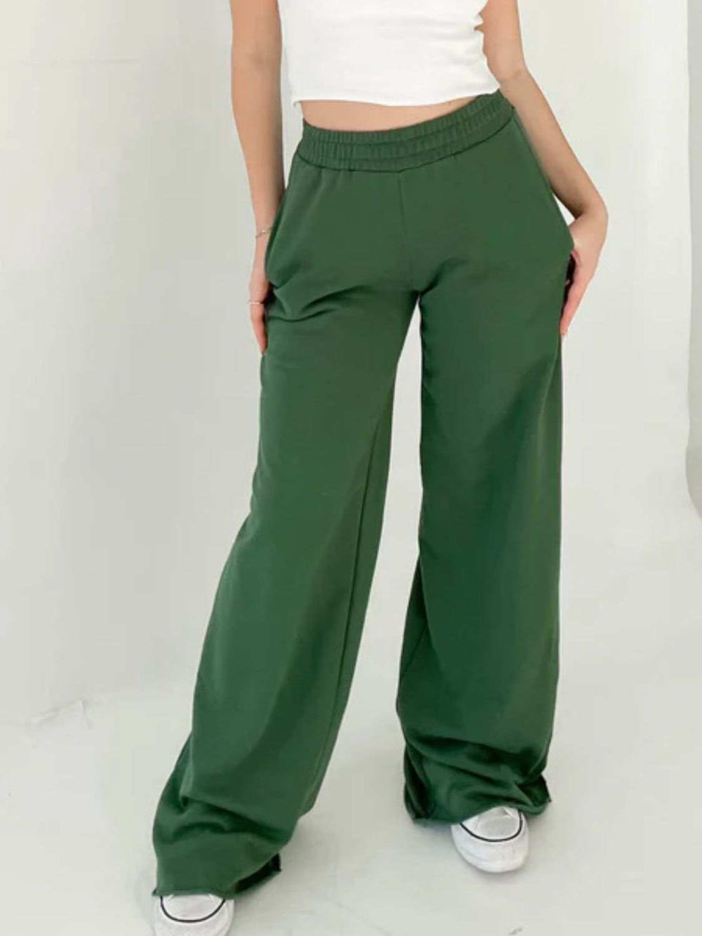 Elastic Waist Wide Leg Pants - Trendsi - Flyclothing LLC