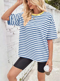 Contrast Striped Round Neck T-Shirt - Trendsi - Flyclothing LLC