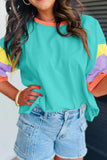 Color Block Round Neck Half Sleeve T-Shirt - Trendsi - Flyclothing LLC