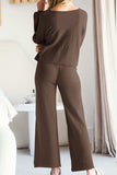 Round Neck Long Sleeve Top and Pants Set - Trendsi - Flyclothing LLC