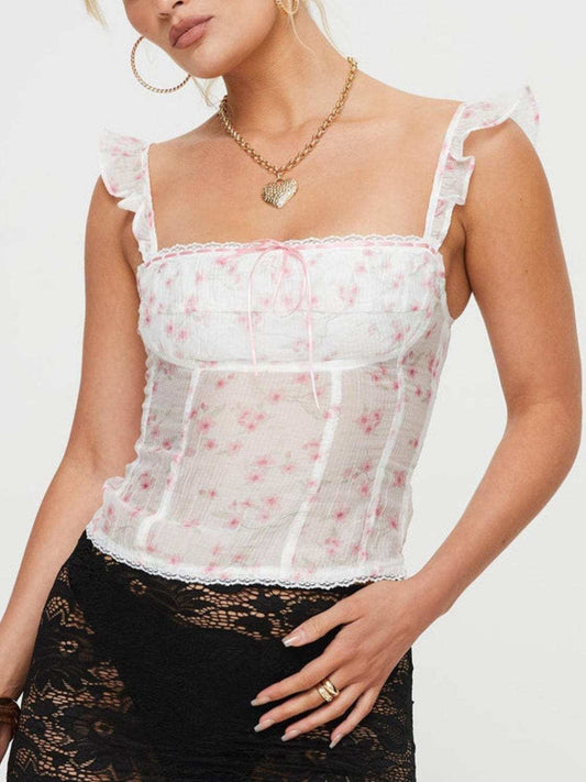 Ruffled Floral Square Neck Cami - Trendsi - Flyclothing LLC