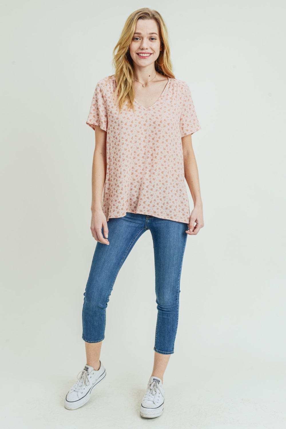 Cotton Bleu by Nu Label Printed V-Neck Short Sleeve T-Shirt - Trendsi - Flyclothing LLC