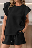 Ruffled Round Neck Top and Drawstring Shorts Set - Trendsi - Flyclothing LLC