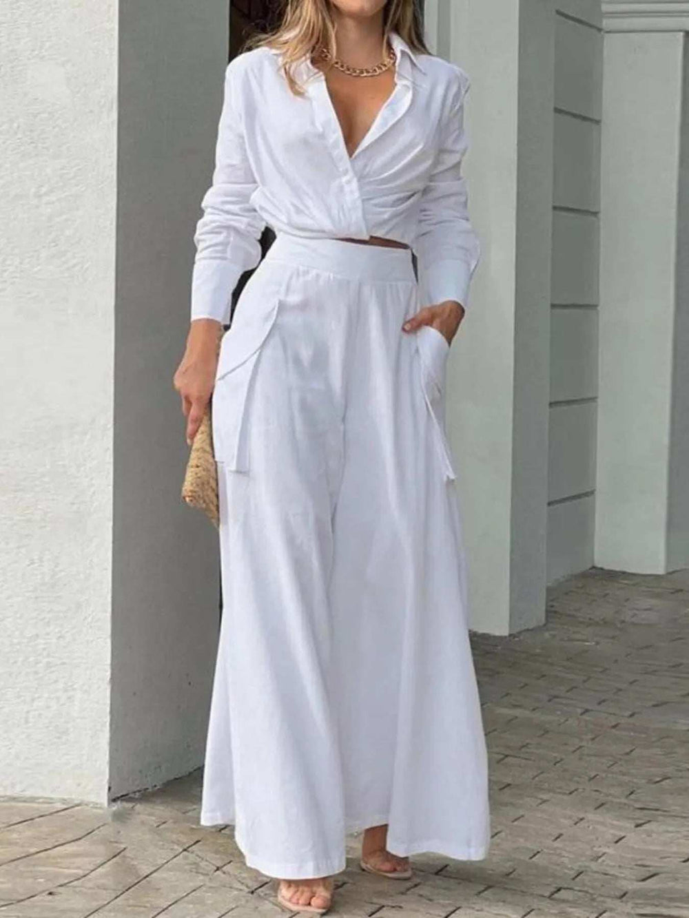 Full Size Long Sleeve Top and Pants Set Plus Size - Trendsi - Flyclothing LLC