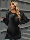 Striped Round Neck Long Sleeve T-Shirt - Trendsi - Flyclothing LLC