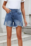 Distressed Raw Hem Asymmetric Waist Denim Shorts - Trendsi - Flyclothing LLC