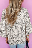 Printed Round Neck Three-Quarter Sleeve Blouse - Trendsi - Flyclothing LLC