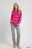 Umgee Floral Patterned Jacquard Quarter-Zip Pullover Sweater - Trendsi - Flyclothing LLC
