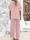 Contrast Trim Round Neck Top and Pants Set - Trendsi - Flyclothing LLC