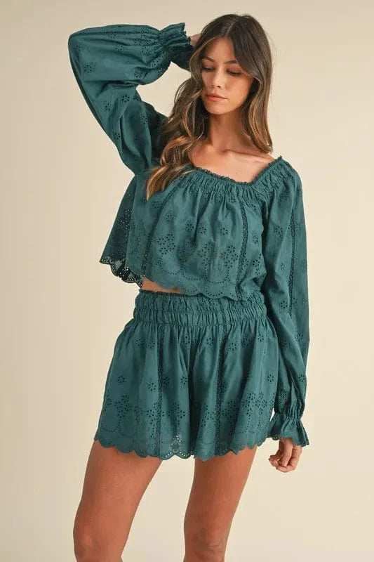 MABLE Embroidered Scalloped Lace Top and Short Set - Trendsi - Flyclothing LLC