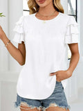 Smocked Round Neck Ruffled Layered Sleeve Blouse - Trendsi - Flyclothing LLC
