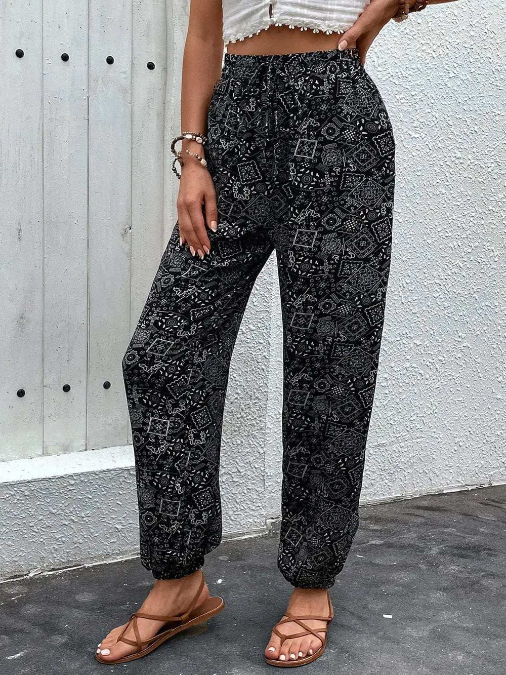 Printed High Waist Pants - Trendsi - Flyclothing LLC