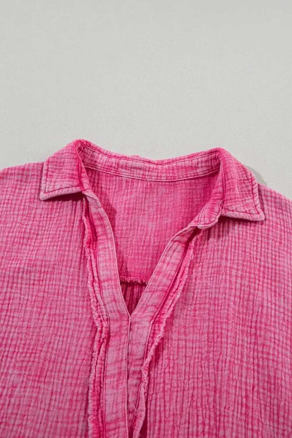 Mineral Wash Crinkle Split Neck Raw Hem Tiered Dress - Trendsi - Flyclothing LLC